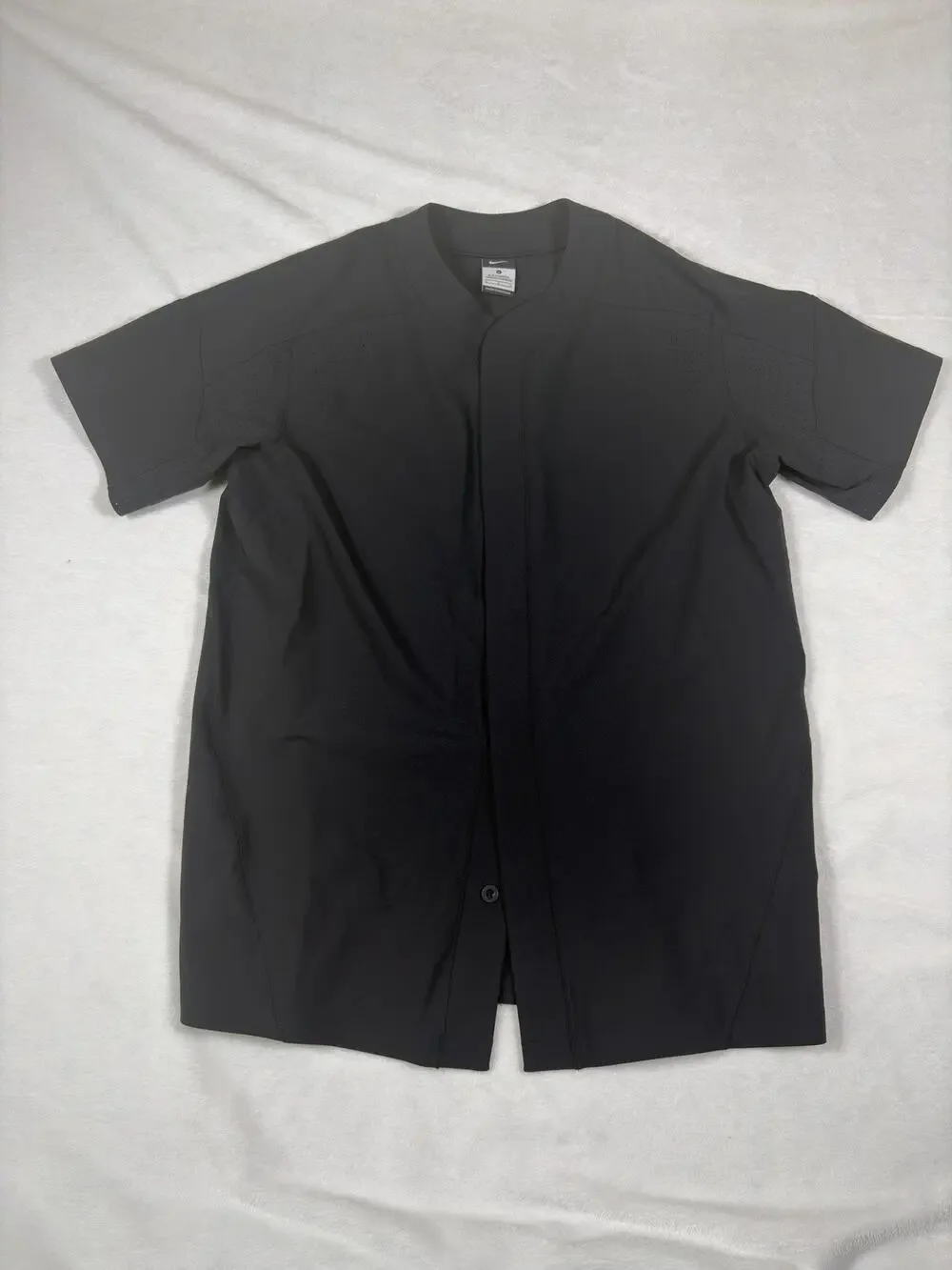 Nike Baseball Jersey Mens Large Black Dri Fit Button Front Short Sleeve